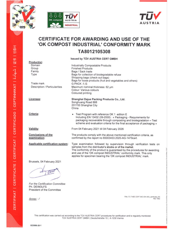 Certificato TUV-OK-Compost