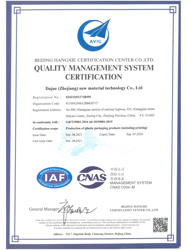 Zhejiang Dajue Quality Management System 9000 (inglese)